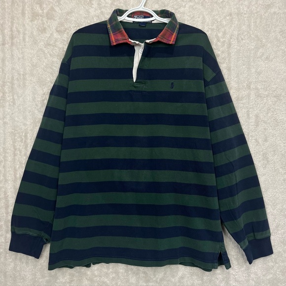 Polo Ralph Lauren Other - Vintage Mens Polo Ralph Lauren Rugby Striped Shirt Plaid Collar Prep Preppy XL